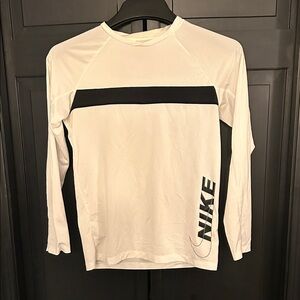 Nike White and Black Long Sleeve dry fit Top